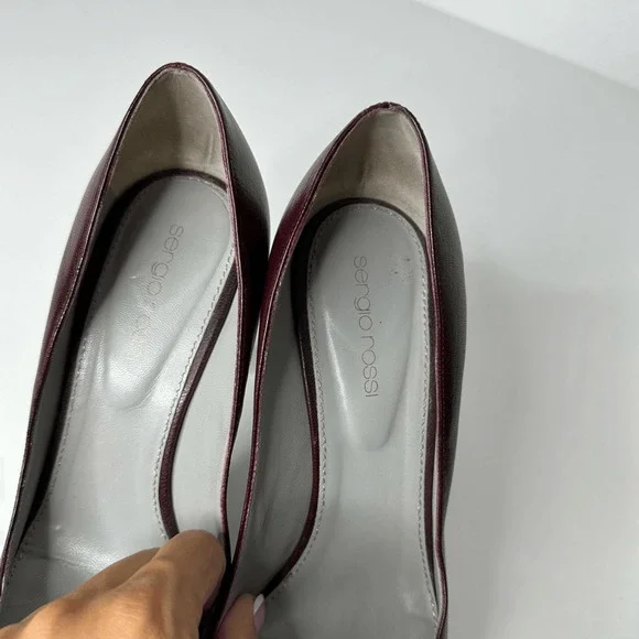 SERGIO ROSSI Oxblood Red Wine Platform Pump Heel patent leather womens 39 US 9 - Picture 4 of 8